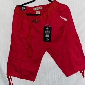NOIZ Red cargo shorts Size 34. BRAND NEW TAGS STILL ON!!